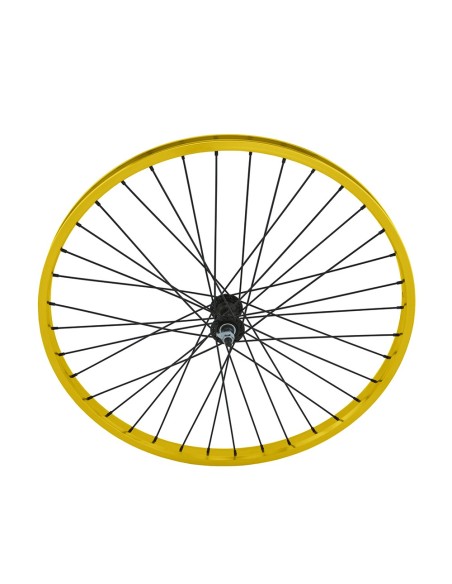 26 x 1.75 Alloy Front Wheel 36 Spoke 12gBlack 3/8 Axle Single Wall Gold.